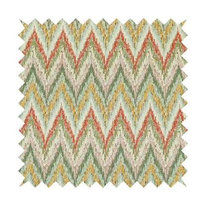 Ipoh Collection Of Chevron Striped Heavyweight Chenille White Multi Colour Upholstery Fabric CTR-352 - Roman Blinds