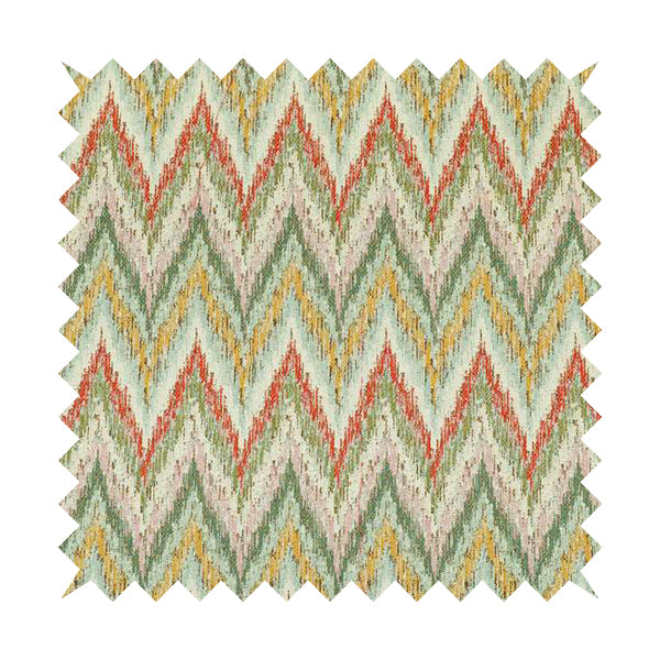 Ipoh Collection Of Chevron Striped Heavyweight Chenille White Multi Colour Upholstery Fabric CTR-352