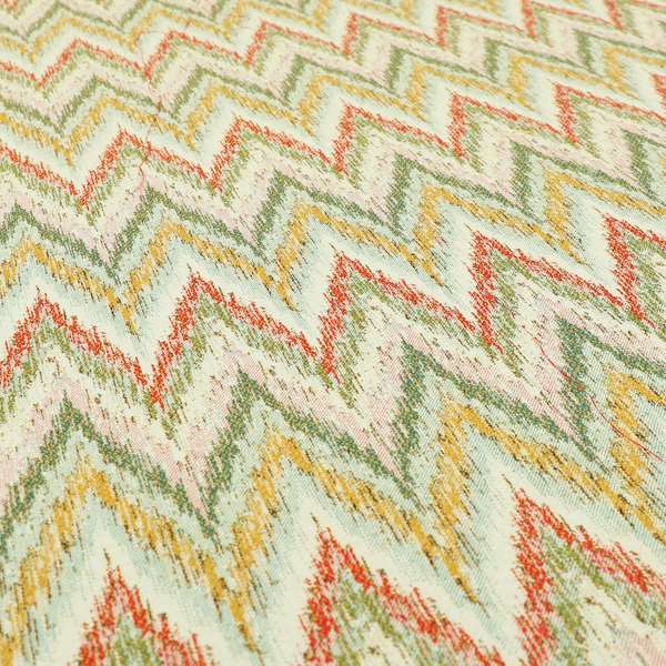 Ipoh Collection Of Chevron Striped Heavyweight Chenille White Multi Colour Upholstery Fabric CTR-352 - Roman Blinds