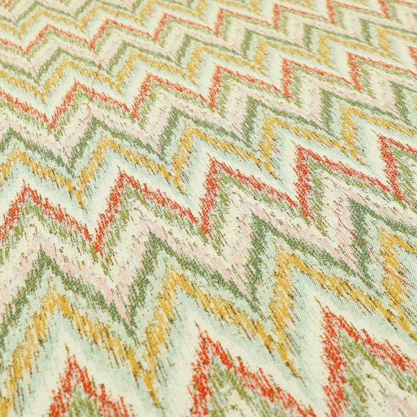 Ipoh Collection Of Chevron Striped Heavyweight Chenille White Multi Colour Upholstery Fabric CTR-352 - Handmade Cushions