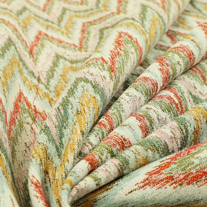 Ipoh Collection Of Chevron Striped Heavyweight Chenille White Multi Colour Upholstery Fabric CTR-352 - Roman Blinds