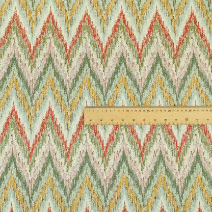 Ipoh Collection Of Chevron Striped Heavyweight Chenille White Multi Colour Upholstery Fabric CTR-352 - Roman Blinds