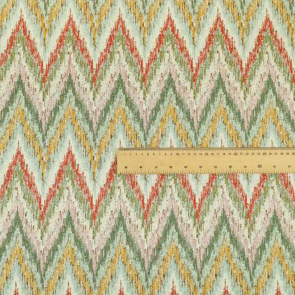 Ipoh Collection Of Chevron Striped Heavyweight Chenille White Multi Colour Upholstery Fabric CTR-352