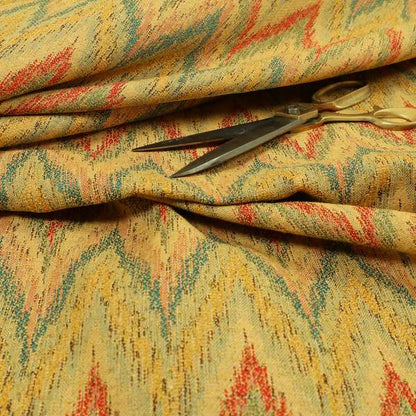 Ipoh Collection Of Chevron Striped Heavyweight Chenille Yellow Multi Colour Upholstery Fabric CTR-353 - Roman Blinds