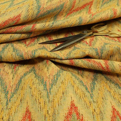 Ipoh Collection Of Chevron Striped Heavyweight Chenille Yellow Multi Colour Upholstery Fabric CTR-353 - Made To Measure Curtains