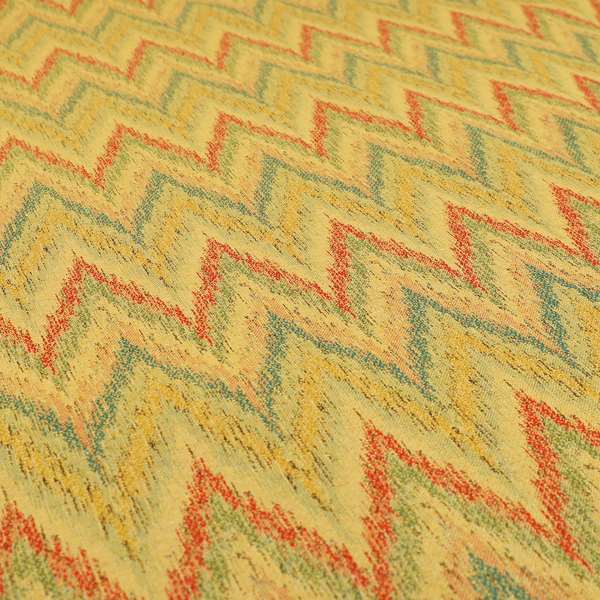 Ipoh Collection Of Chevron Striped Heavyweight Chenille Yellow Multi Colour Upholstery Fabric CTR-353 - Handmade Cushions
