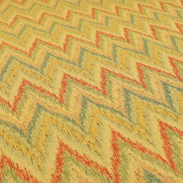 Ipoh Collection Of Chevron Striped Heavyweight Chenille Yellow Multi Colour Upholstery Fabric CTR-353 - Made To Measure Curtains