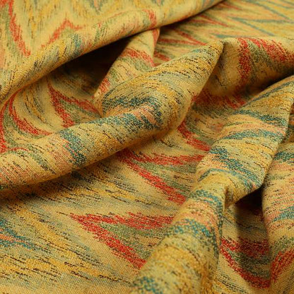 Ipoh Collection Of Chevron Striped Heavyweight Chenille Yellow Multi Colour Upholstery Fabric CTR-353