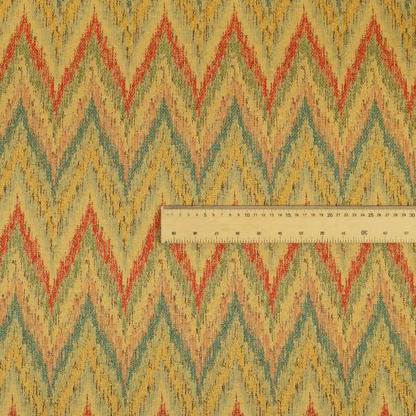 Ipoh Collection Of Chevron Striped Heavyweight Chenille Yellow Multi Colour Upholstery Fabric CTR-353 - Handmade Cushions