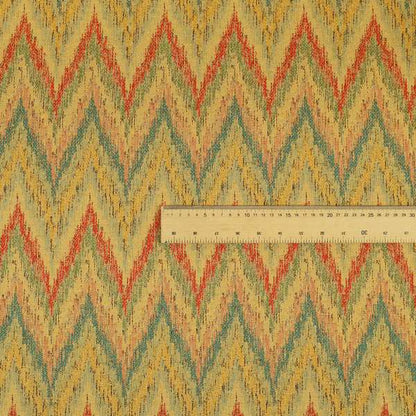 Ipoh Collection Of Chevron Striped Heavyweight Chenille Yellow Multi Colour Upholstery Fabric CTR-353