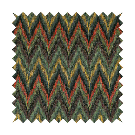 Ipoh Collection Of Chevron Striped Heavyweight Chenille Navy Blue Multi Colour Upholstery Fabric CTR-354
