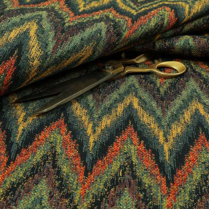 Ipoh Collection Of Chevron Striped Heavyweight Chenille Navy Blue Multi Colour Upholstery Fabric CTR-354 - Made To Measure Curtains