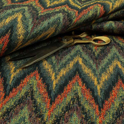Ipoh Collection Of Chevron Striped Heavyweight Chenille Navy Blue Multi Colour Upholstery Fabric CTR-354