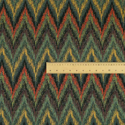 Ipoh Collection Of Chevron Striped Heavyweight Chenille Navy Blue Multi Colour Upholstery Fabric CTR-354 - Made To Measure Curtains