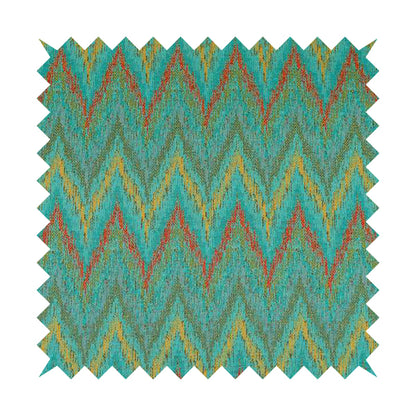 Ipoh Collection Of Chevron Striped Heavyweight Chenille Teal Multi Colour Upholstery Fabric CTR-355 - Made To Measure Curtains