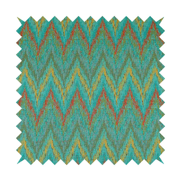 Ipoh Collection Of Chevron Striped Heavyweight Chenille Teal Multi Colour Upholstery Fabric CTR-355 - Handmade Cushions