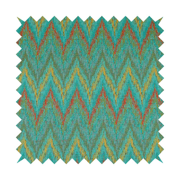 Ipoh Collection Of Chevron Striped Heavyweight Chenille Teal Multi Colour Upholstery Fabric CTR-355