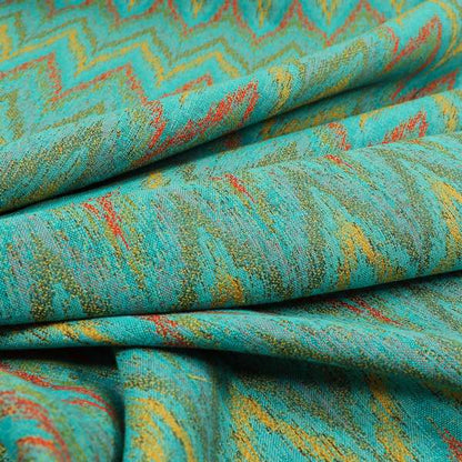 Ipoh Collection Of Chevron Striped Heavyweight Chenille Teal Multi Colour Upholstery Fabric CTR-355 - Roman Blinds