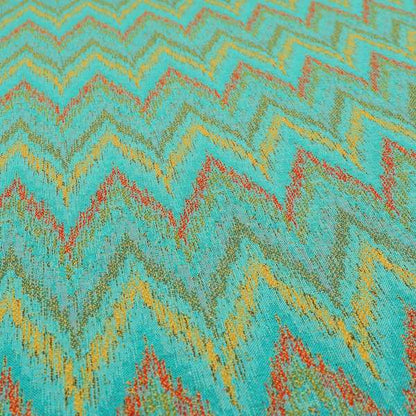 Ipoh Collection Of Chevron Striped Heavyweight Chenille Teal Multi Colour Upholstery Fabric CTR-355