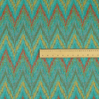 Ipoh Collection Of Chevron Striped Heavyweight Chenille Teal Multi Colour Upholstery Fabric CTR-355 - Made To Measure Curtains