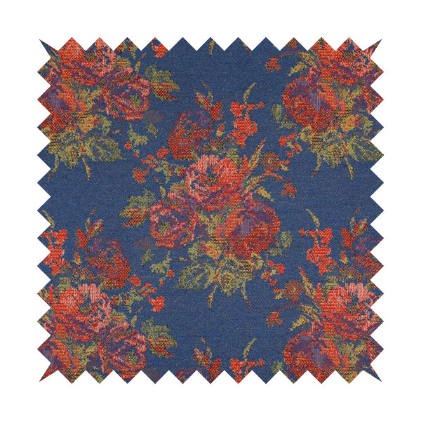 Kuala Collection Of Floral Pattern Heavyweight Chenille Blue Colour Upholstery Fabric CTR-356 - Made To Measure Curtains