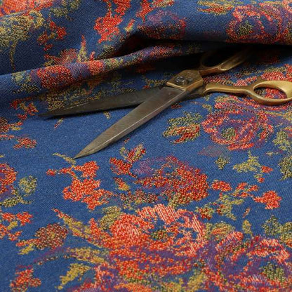 Kuala Collection Of Floral Pattern Heavyweight Chenille Blue Colour Upholstery Fabric CTR-356 - Made To Measure Curtains