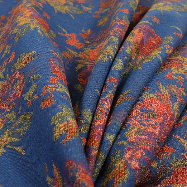 Kuala Collection Of Floral Pattern Heavyweight Chenille Blue Colour Upholstery Fabric CTR-356 - Roman Blinds