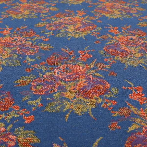 Kuala Collection Of Floral Pattern Heavyweight Chenille Blue Colour Upholstery Fabric CTR-356 - Roman Blinds