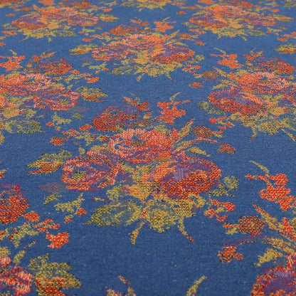 Kuala Collection Of Floral Pattern Heavyweight Chenille Blue Colour Upholstery Fabric CTR-356 - Roman Blinds