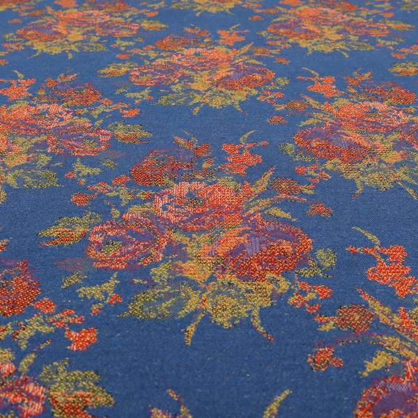 Kuala Collection Of Floral Pattern Heavyweight Chenille Blue Colour Upholstery Fabric CTR-356