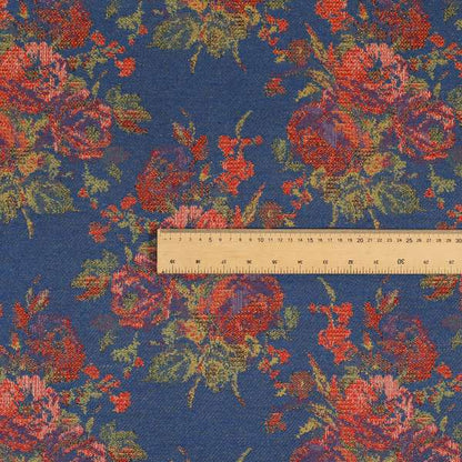 Kuala Collection Of Floral Pattern Heavyweight Chenille Blue Colour Upholstery Fabric CTR-356 - Made To Measure Curtains