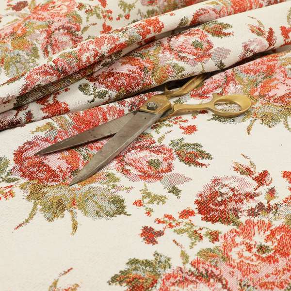 Kuala Collection Of Floral Pattern Heavyweight Chenille White Colour Upholstery Fabric CTR-357 - Roman Blinds