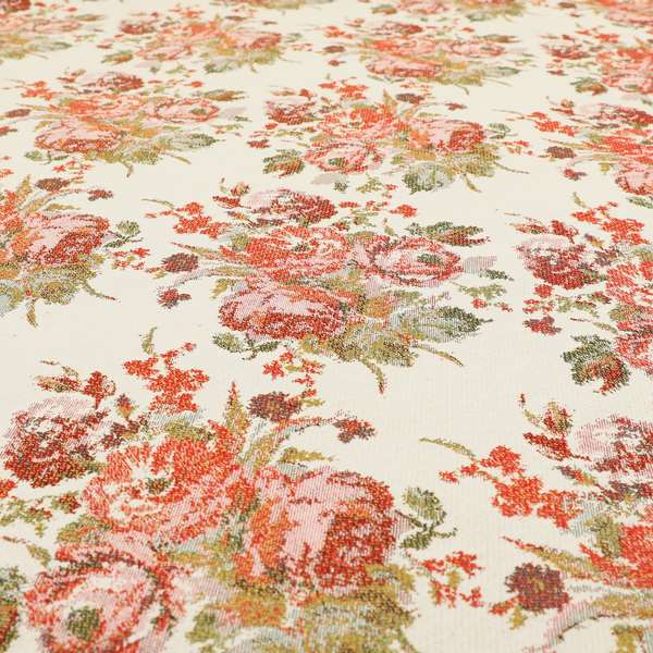 Kuala Collection Of Floral Pattern Heavyweight Chenille White Colour Upholstery Fabric CTR-357 - Roman Blinds