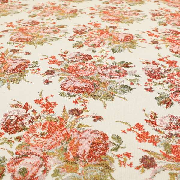 Kuala Collection Of Floral Pattern Heavyweight Chenille White Colour Upholstery Fabric CTR-357