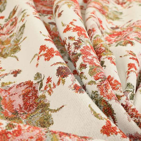 Kuala Collection Of Floral Pattern Heavyweight Chenille White Colour Upholstery Fabric CTR-357 - Roman Blinds