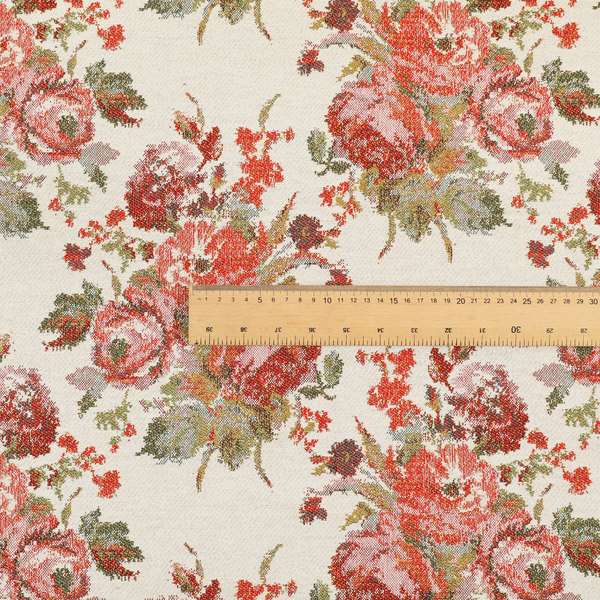 Kuala Collection Of Floral Pattern Heavyweight Chenille White Colour Upholstery Fabric CTR-357 - Roman Blinds