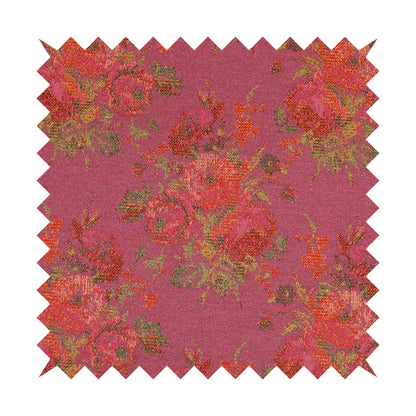 Kuala Collection Of Floral Pattern Heavyweight Chenille Pink Colour Upholstery Fabric CTR-358 - Made To Measure Curtains