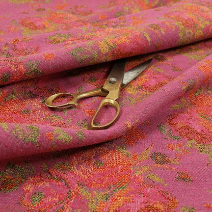 Kuala Collection Of Floral Pattern Heavyweight Chenille Pink Colour Upholstery Fabric CTR-358 - Made To Measure Curtains