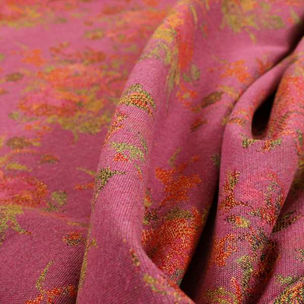 Kuala Collection Of Floral Pattern Heavyweight Chenille Pink Colour Upholstery Fabric CTR-358