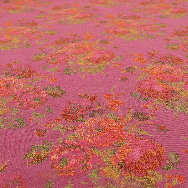 Kuala Collection Of Floral Pattern Heavyweight Chenille Pink Colour Upholstery Fabric CTR-358 - Roman Blinds