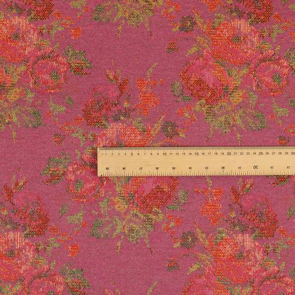 Kuala Collection Of Floral Pattern Heavyweight Chenille Pink Colour Upholstery Fabric CTR-358