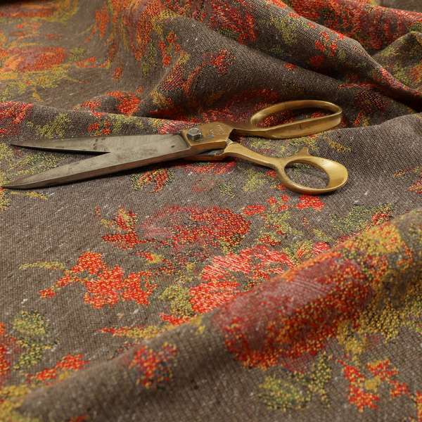 Kuala Collection Of Floral Pattern Heavyweight Chenille Grey Colour Upholstery Fabric CTR-359 - Made To Measure Curtains