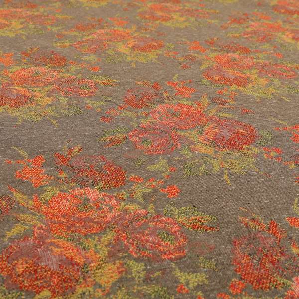 Kuala Collection Of Floral Pattern Heavyweight Chenille Grey Colour Upholstery Fabric CTR-359 - Made To Measure Curtains