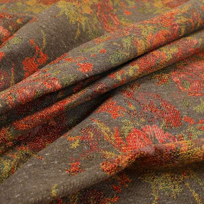 Kuala Collection Of Floral Pattern Heavyweight Chenille Grey Colour Upholstery Fabric CTR-359 - Made To Measure Curtains