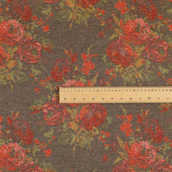 Kuala Collection Of Floral Pattern Heavyweight Chenille Grey Colour Upholstery Fabric CTR-359 - Made To Measure Curtains