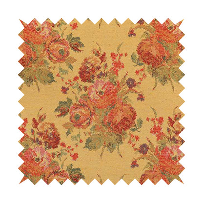 Kuala Collection Of Floral Pattern Heavyweight Chenille Yellow Colour Upholstery Fabric CTR-361 - Roman Blinds