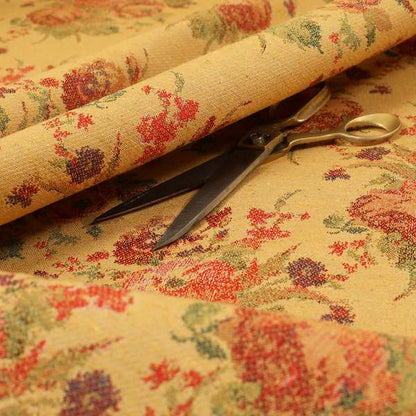 Kuala Collection Of Floral Pattern Heavyweight Chenille Yellow Colour Upholstery Fabric CTR-361 - Roman Blinds