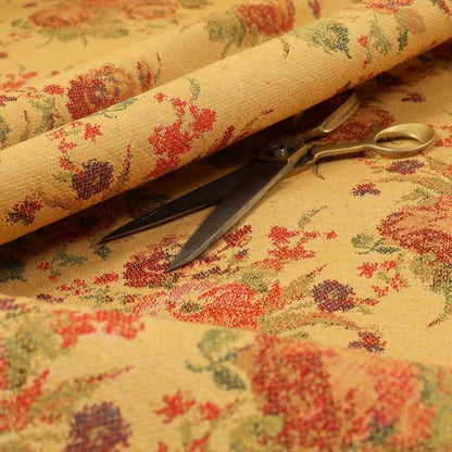 Kuala Collection Of Floral Pattern Heavyweight Chenille Yellow Colour Upholstery Fabric CTR-361 - Handmade Cushions