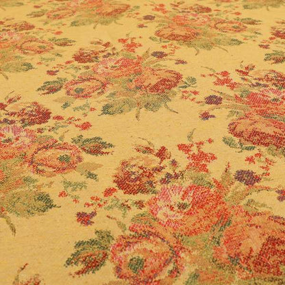 Kuala Collection Of Floral Pattern Heavyweight Chenille Yellow Colour Upholstery Fabric CTR-361 - Made To Measure Curtains