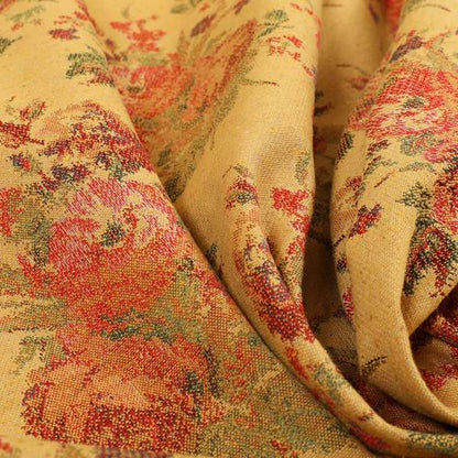 Kuala Collection Of Floral Pattern Heavyweight Chenille Yellow Colour Upholstery Fabric CTR-361 - Made To Measure Curtains